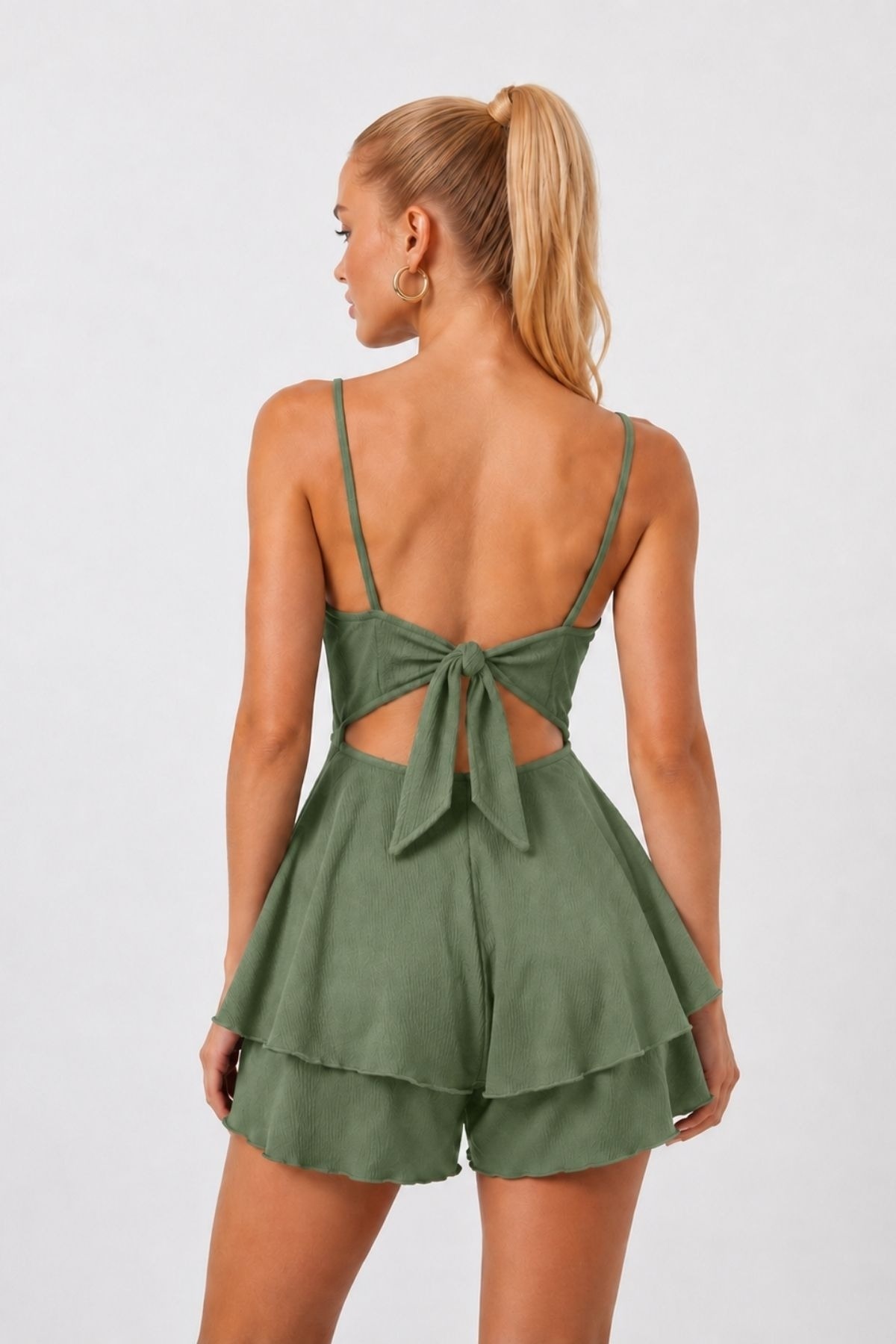 Yeşil Askılı Kloş Etek Detaylı Tulum Bella Notte T-6529 - Yeşil