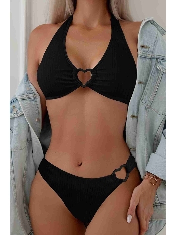 Kalp Aksusuarlı Bikini Takım (Çıkartılabilir Kaplı) Siyah Angelsin MS4131