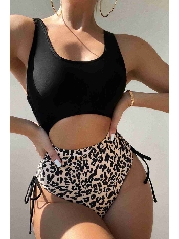 Özel Tasarım Leopar Yanlardan Büzgü Ayarlama Detaylı Mayo Angelsin MS4308