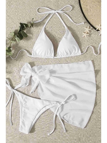 Pareolu Bağlamalı 3'lü Bikini Takım Set (Çıkartılabilir Kaplı) Angelsin MS4094-1000