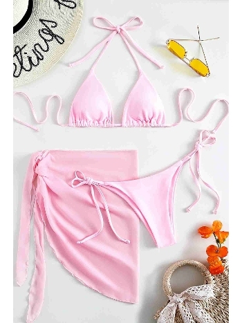 Pareolu Bağlamalı 3'lü Bikini Takım Set (Çıkartılabilir Kaplı) Angelsin MS4094-1010