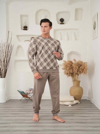 Baklava Desenli Erkek Pijama Takımı Bone Club 5977