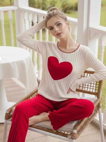 Bordo Kalp Detaylı Kısa Kollu Pijama Takımı Bella Notte 77355