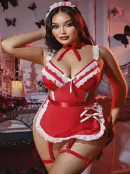 Kırmızı Jartiyer Detaylı Fantezi Kostüm Ruselin 8012