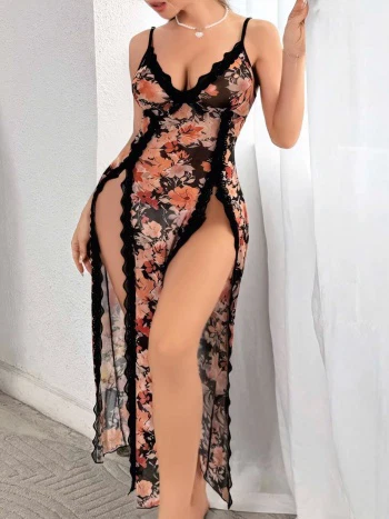 Çiçekli Dantel Kenarlı Fantazi Gecelik Jesica Bella 15056