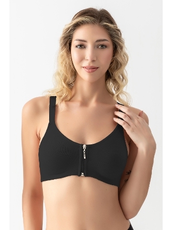 Fermuarli Pamuklu Sporcu Sütyeni Siyah Gallipoli 1061