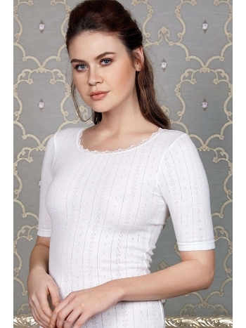 Termal Kalp Desenli İnce Dantelli Yarım Kol İçlik T-Shirt Anıl 8545