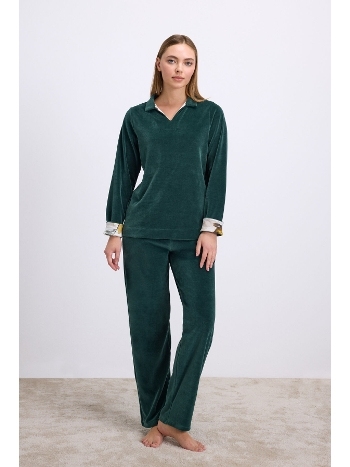 Kadın Uzun Kollu Kadife Sweatshirt ve Pantolon Takım Yumuşak ve Şık Ev Giyimi Anıl 11555