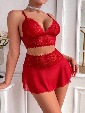 Kareli Desenli Kırmızı Kısa Etekli Fantazi Takım Feel Lady F218