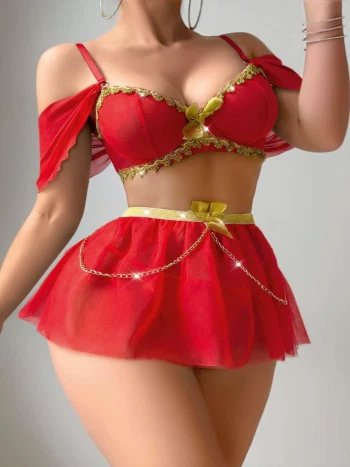 Kırmızı Zincir Detaylı Fantezi Kostüm Ruselin 2267