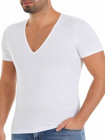 Likralı Derin V Yaka Erkek T-Shirt Beyaz Yıldız 355