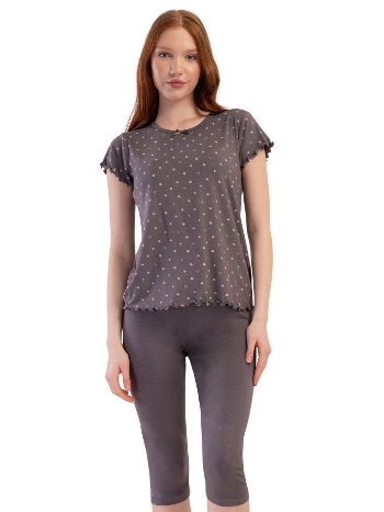 Likralı Viskon Kayık Yaka Kısa Kol Kapri Pijama Vienetta 409289