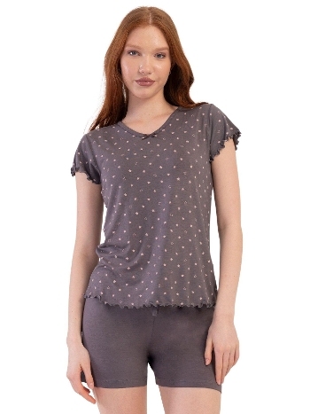 Büyük Beden Likralı Viskon V Yaka Kısa Kol Şort Pijama Vienetta 409291