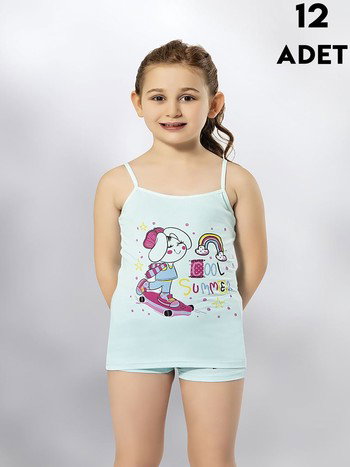 Parça Baskılı İp Askılı Kız Çocuk Atlet 12'li Kota 3408