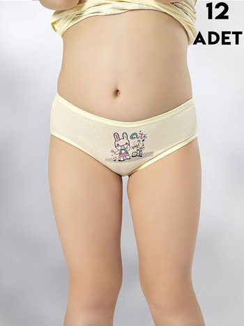 Parça Baskılı Penye Kız Çocuk Bikini Külot 12'li Kota 3410