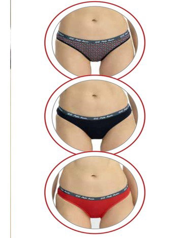 Kadın Kırmızı Lacivert Baskılı Pamuklu 3'lü Slip Külot Us. POLO Assn. 66428