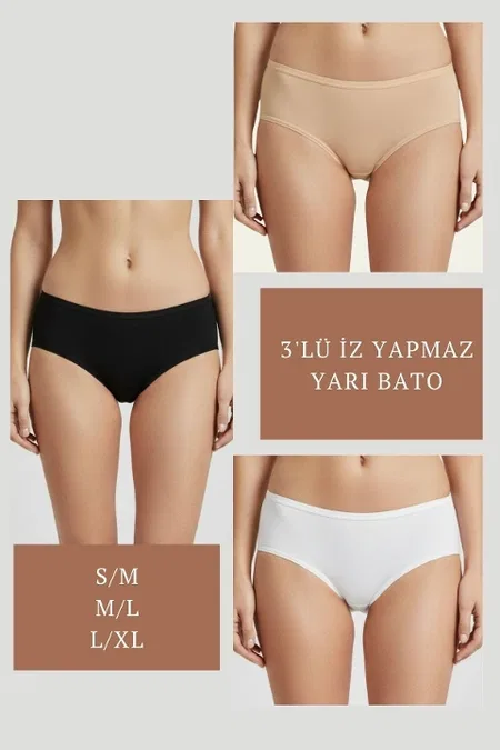 3'lü İz Yapmaz Yarı Bato Yüksek Bel Külot Anı 2850 - Beyaz
