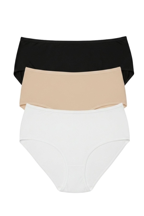 3'lü İz Yapmaz Yarı Bato Yüksek Bel Külot Anı 2850 - Çok Renkli