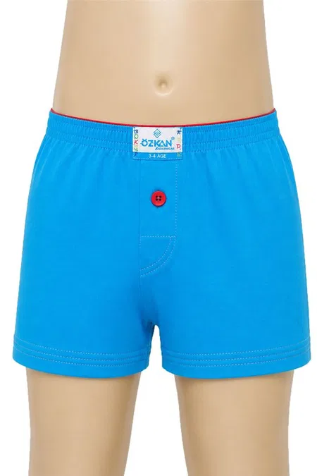 5'li Paket Erkek Çocuk %100 Pamuklu Premium Kumaş Rahat Klasik Kesim Süprem Penye Boxer Şort Külot Özkan 31223 - Mavi