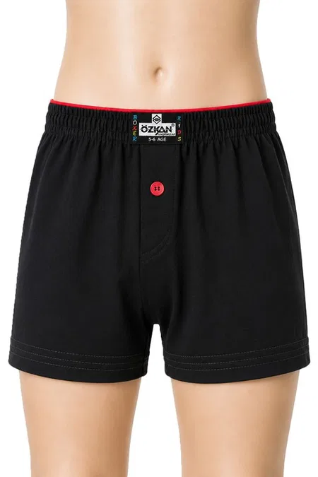 5'li Paket Erkek Çocuk %100 Pamuklu Premium Kumaş Rahat Klasik Kesim Süprem Penye Boxer Şort Külot Özkan 31223 - Siyah