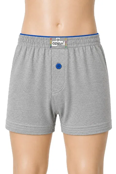 5'li Paket Erkek Çocuk %100 Pamuklu Premium Kumaş Rahat Klasik Kesim Süprem Penye Boxer Şort Külot Özkan 31223 - Gri Melanj