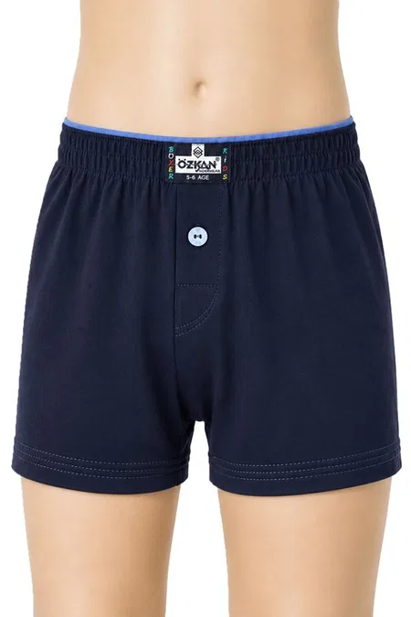 5'li Paket Erkek Çocuk %100 Pamuklu Premium Kumaş Rahat Klasik Kesim Süprem Penye Boxer Şort Külot Özkan 31223 - Lacivert