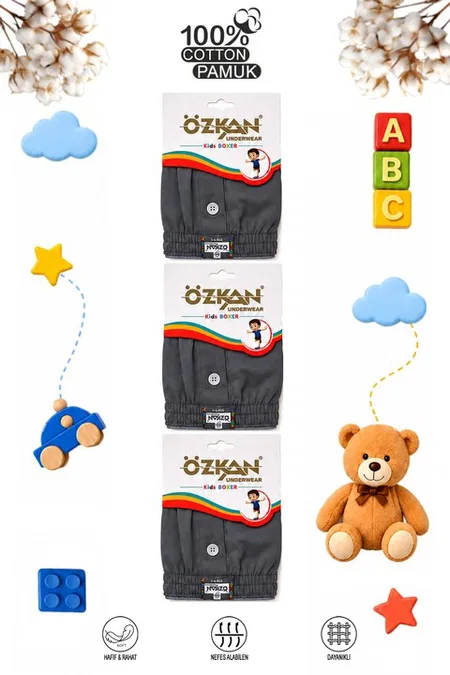 6lı Paket Erkek Çocuk %100 Pamuklu Premium Kumaş Rahat Klasik Kesim Süprem Penye Boxer Özkan 31223 - Gri Melanj