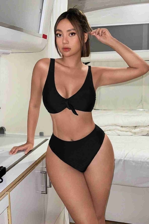 Şık Yüksek Bel Bikini Takım (Çıkartılabilir Kaplı) Angelsin MS4097 - Siyah