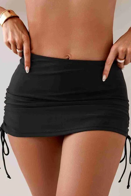 Angelsin Yan Büzgülü İpli Etekli Bütün Bikini Alt Siyah - MS4358-Siyah - Siyah