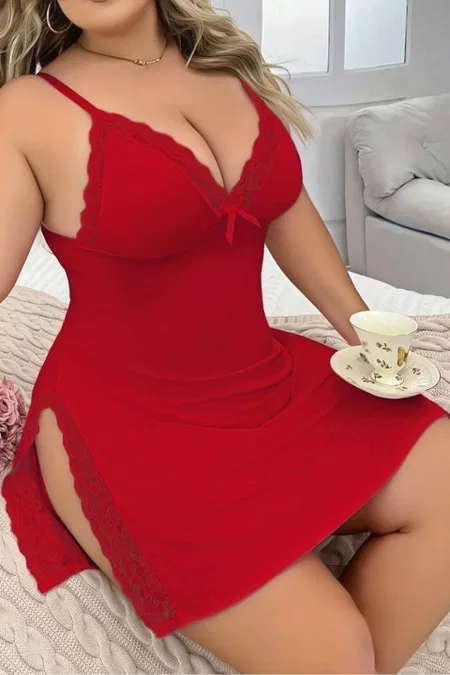 Dantelli Askılı Kırmızı Mini Gecelik Jesica Bella 281 - Kırmızı