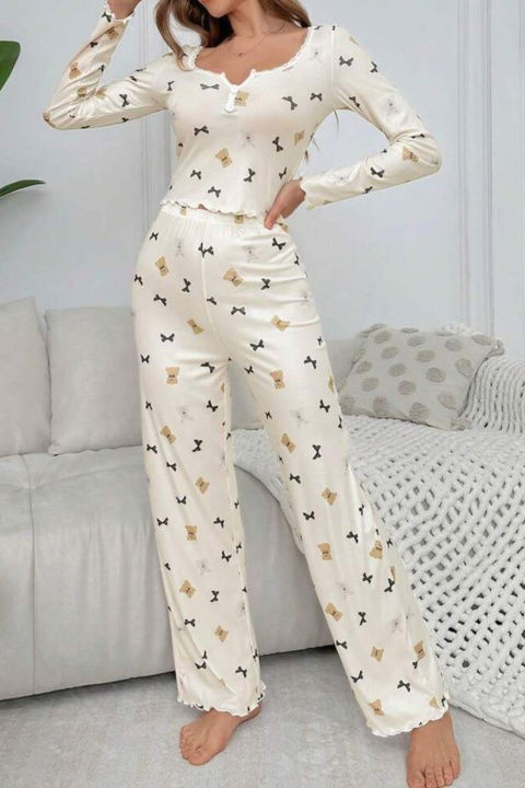 Yumuşak Pamuklu Ayıcık Desenli Uzun Pijama Takımı Ruselin 5129 - 2