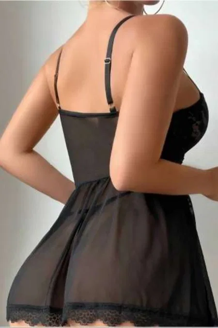 Bağcıklı Transparan Dantelli Fantazi Body Real Passione 4082 - Siyah