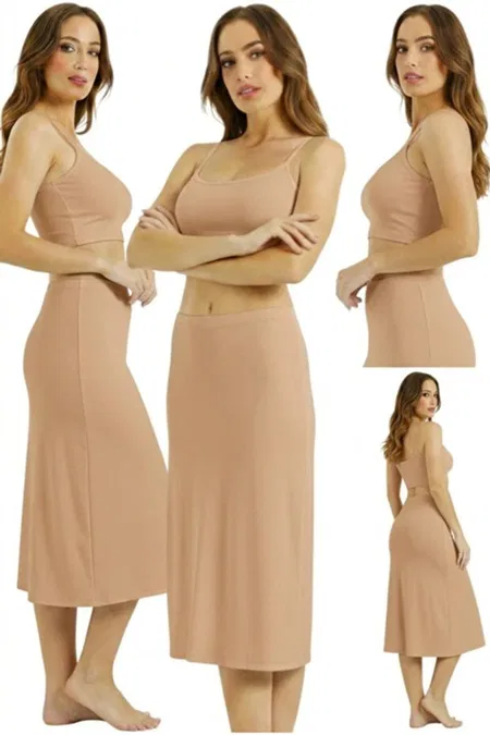 Bambu Maxi Uzun Jüpon Q-En 303 - Ten