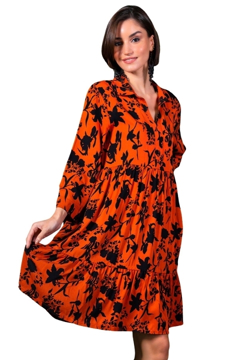 İnci Renkli Gömlek Yaka Kadın Tunik Vienetta 311461 - Turuncu