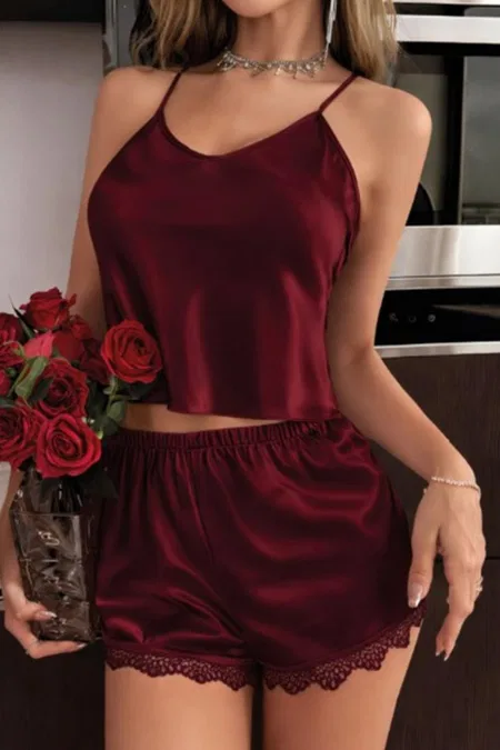 Bordo Dantel Detaylı Kadın Şort Takım Real Passione 1132 - Bordo
