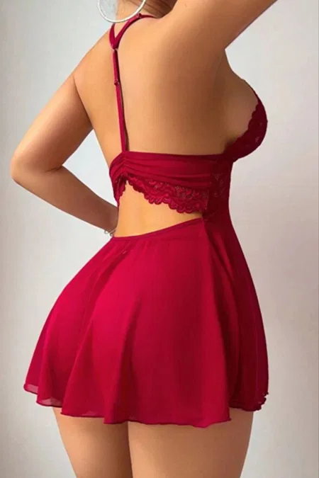 Bordo Dantel Detaylı Tek Parça Body Ruselin 2281 - Bordo
