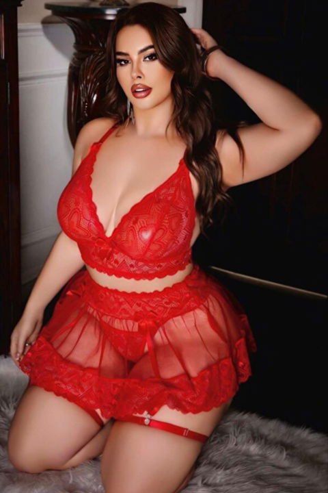 Büyük Beden Jartiyer Takım Kırmızı Çiçek Desenli Ruselin 8011 - 2