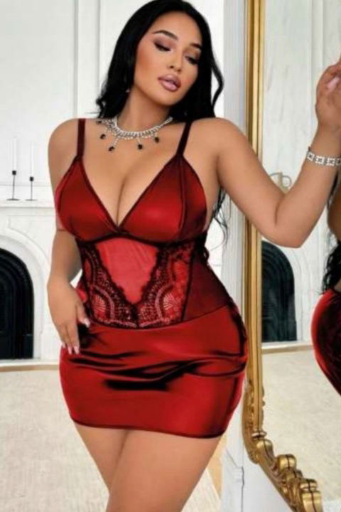 Büyük Beden Kırmızı Dantel Gecelik Fantezi Body Real Passione 40020
