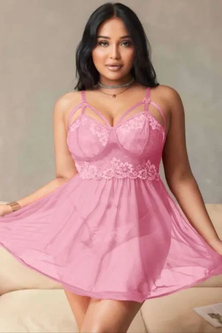 Dantel Detaylı Tek Parça Body Real Passione 13125 - Pembe