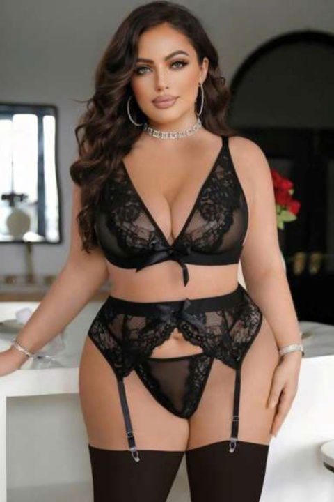 Büyük Beden Siyah Dantel Jartiyer Takımı Real Passione 93 - 2