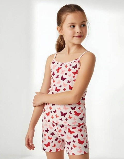 Kelebek Desenli Kız Çocuk Atlet Şort Takım 6lı Defnem 3101