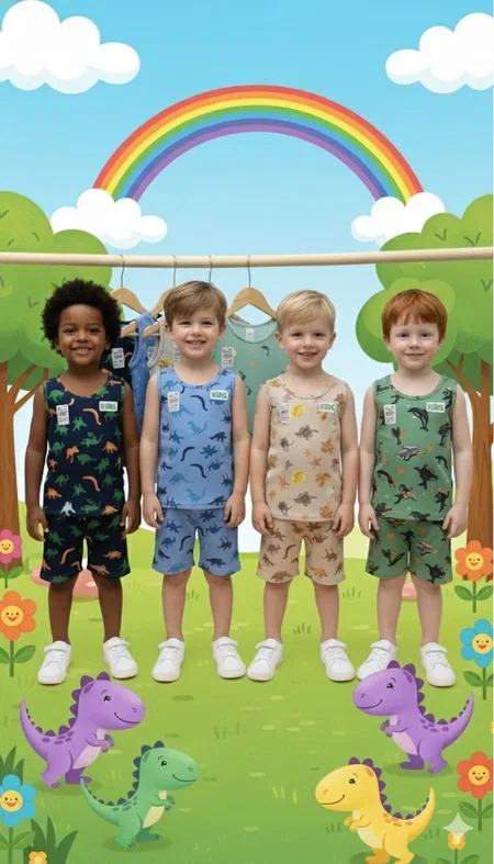 Dinozor Desenli Erkek Çocuk Atlet Boxer Takım 6lı Defnem 3501 - Asorti