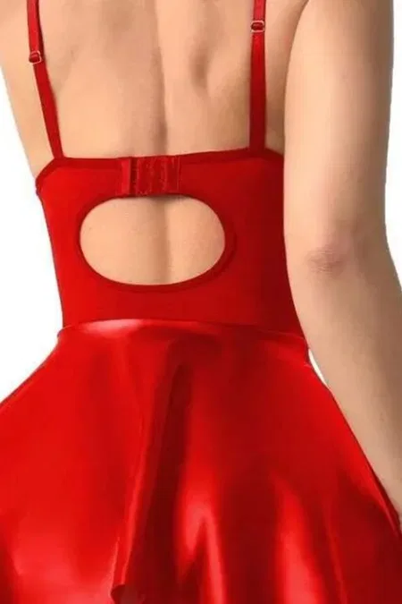 Deri Görünümlü Kırmızı Seksi Elbise Real Passione 21106 - Kırmızı