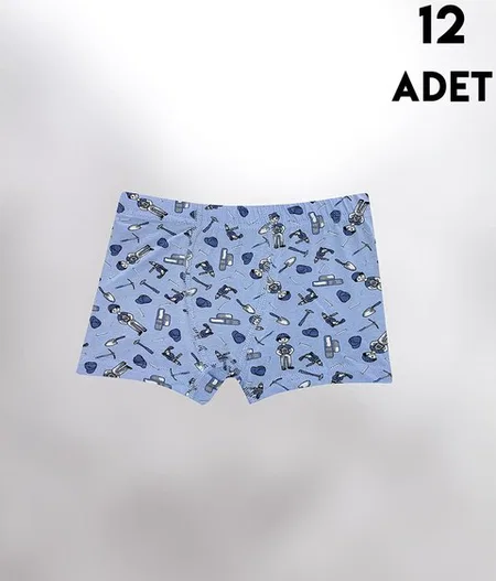 Desen Baskılı Penye Erkek Çocuk Boxer 12'li Kota 1013 - Asorti