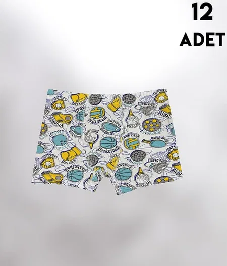 Desen Baskılı Penye Erkek Çocuk Boxer 12'li Kota 1013 - Asorti