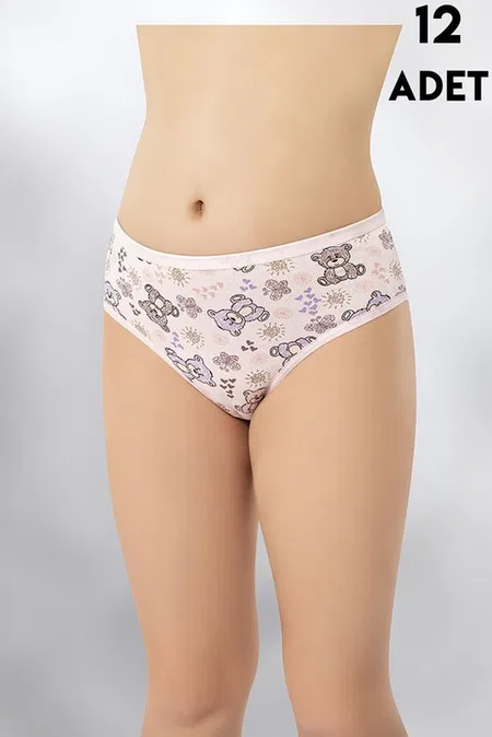 Desen Baskılı Penye Kız Çocuk Bikini Külot 12'li Kota 3402 - Asorti