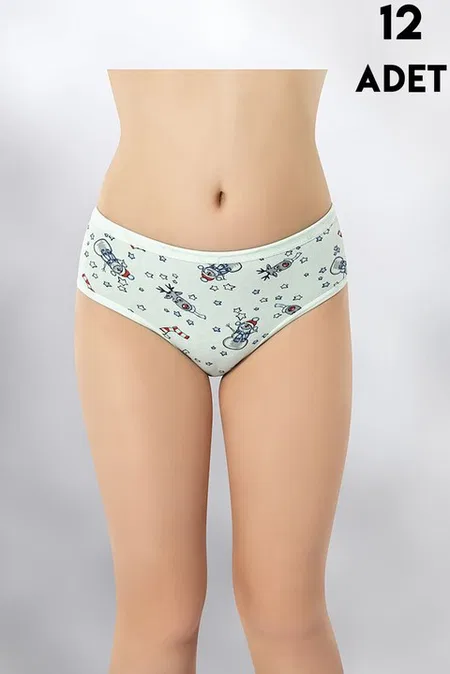 Desen Baskılı Penye Kız Çocuk Bikini Külot 12'li Kota 3402 - Asorti