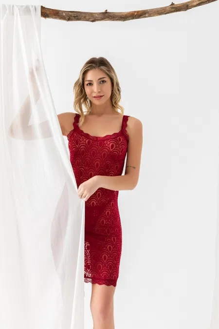 Devore Transparan Babydoll String Takım Bordo Gallipoli 31842 - Bordo
