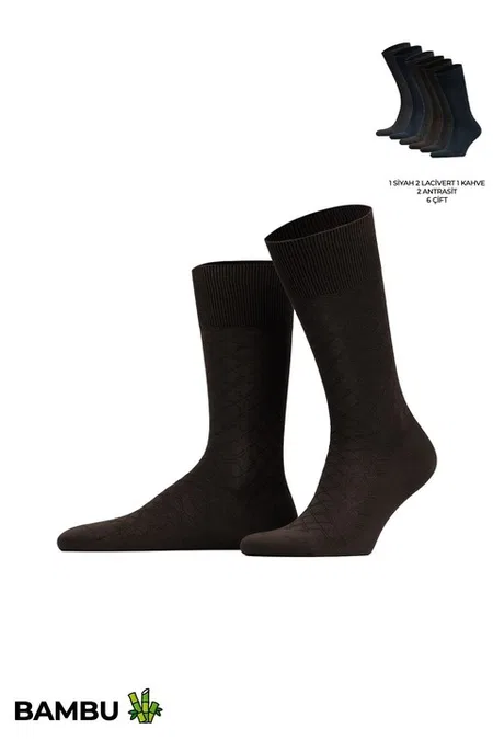 Mısırlı Erkek Bambu 6 Çift Baklava Desenli Süper İnce Soket Çorap Çok Renkli Mısırlı ESKT000211 - Görsel 3