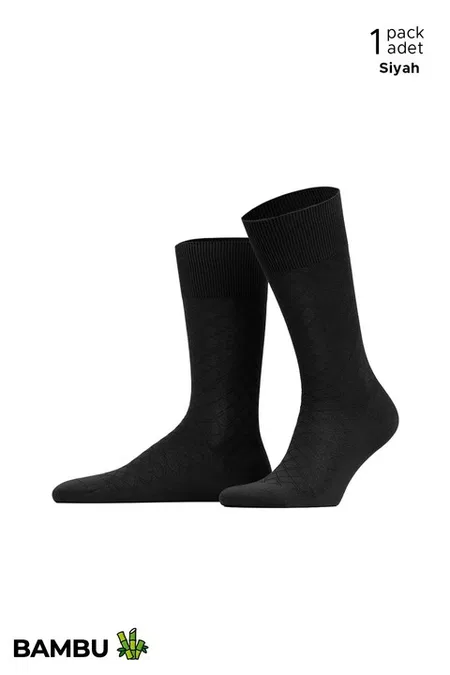 Erkek Bambu 6 Çift Baklava Desenli Süper İnce Soket Çorap Çok Renkli Mısırlı ESKT000211 - Siyah